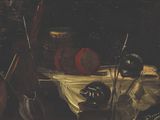 une nature morte représentant divers objets posés sur une table