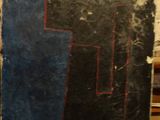 tableau représentant une peinture noire et bleue ornée de lignes rouges