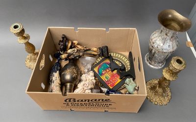 a box of assorted items sitting on a table