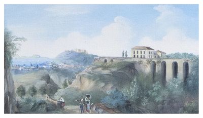 an image of a painting of a castle on top of a hill