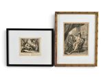 deux reproductions encadrées représentant un homme et une femme à cheval