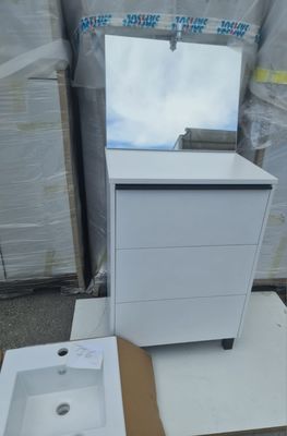 Lot de 1 meuble de salle de bain avec miroir, coloris blanc,…