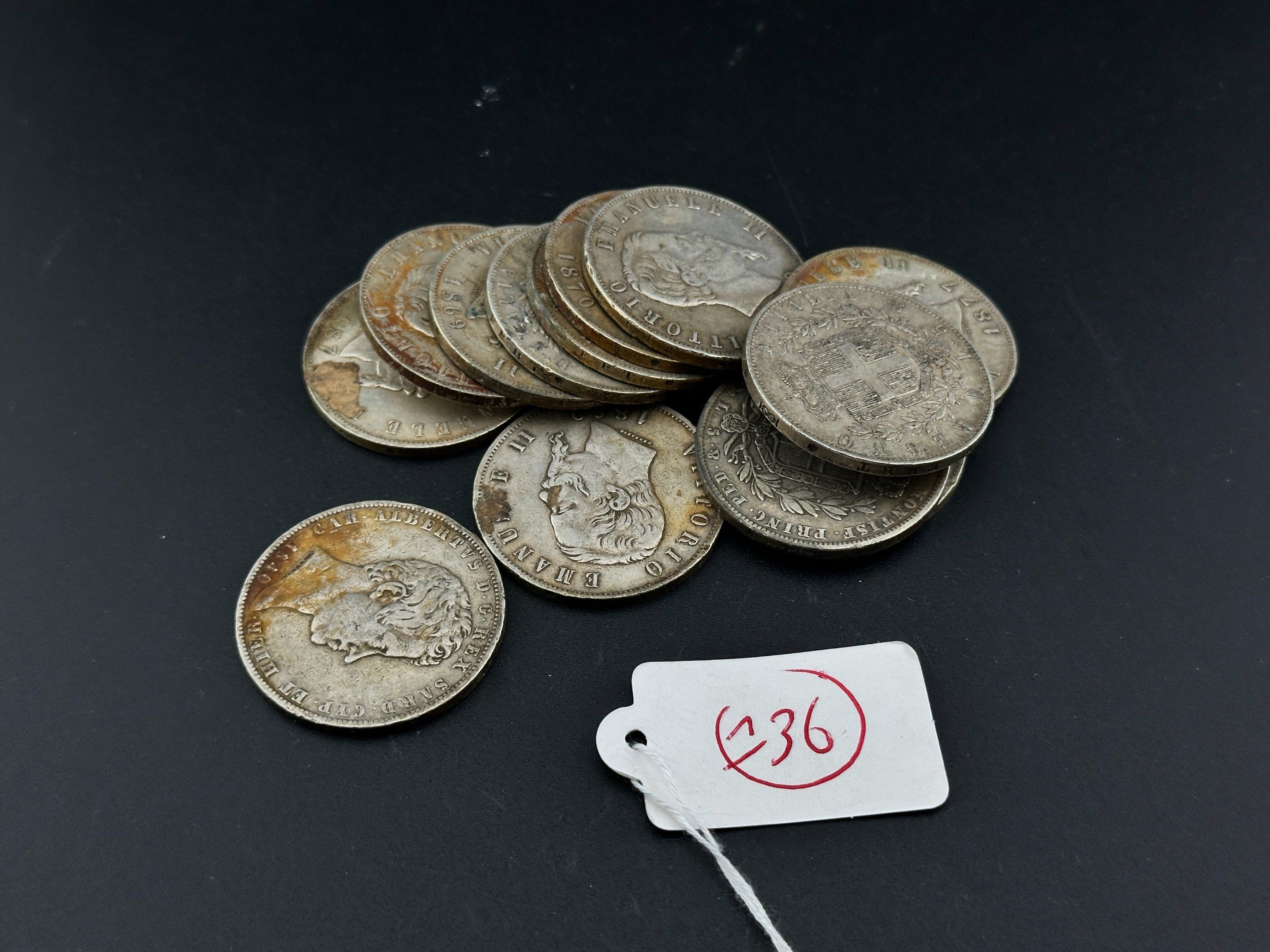 13 monnaie de 5 Francs argent, Italie XIXième.