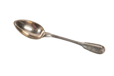 une cuillère en argent sur fond blanc, avec une petite cuillère au milieu