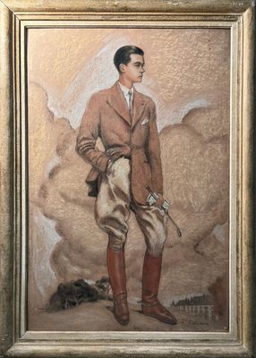 painting of a man in a brown jacket and brown boots