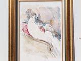 painting of a woman sitting on a couch in a gold frame