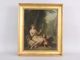 une image représentant un tableau d'une femme nue avec un chien