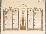 une image représentant un dessin d'une haute tour surmontée d'une croix