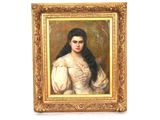 painting of a woman in a white dress in a gold frame