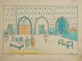 drawing of a drawing of a room with people in it