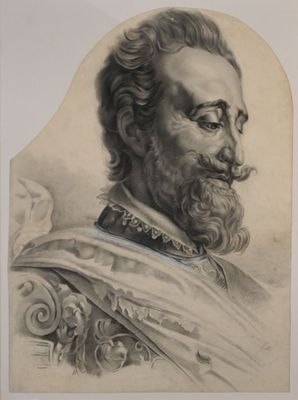 a black and white drawing of a man with a beard