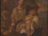an old painting of a woman holding a baby in her lap