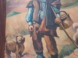 a painting of a man with a hat and a dog