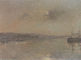 an image of a painting of a boat in a body of water