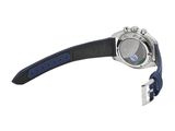 the watch is blue and silver with a black strap