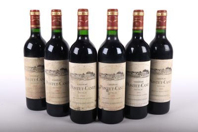 six bouteilles de vin rouge alignées