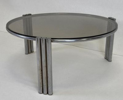 Table basse circulaire en tube de métal chromé avec plateau …