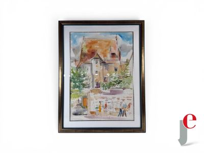 a picture of a painting of a house on the wall