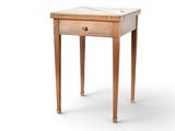 an image of a small wooden table with a marble top