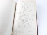 an open book with writing on it sitting on a table