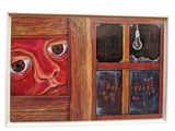 a picture of a painting of a child looking out of a window