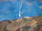 an image of a painting of a person on a surfboard in the ocean