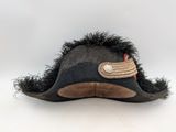 an image of a black hat with a feather on it