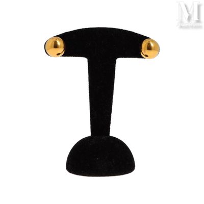 a close up of a pair of earrings on a stand