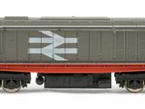 a gray and yellow train on the tracks on a white background