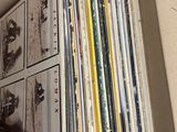 une boîte en carton contenant tout un tas de disques