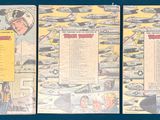 two pages of comics are on display on a blue surface
