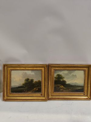 paire de peintures à l'huile du XIXe siècle représentant un paysage, d'auteur inconnu