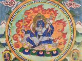un tableau représentant une personne assise en position du lotus