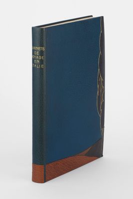 un vieux livre à la couverture bleue posé sur une surface blanche