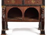 a wooden table with a drawer on top of it