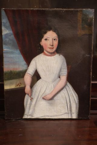 École française 19ème. Naïf. Huile sur toile. « Portrait de jeune...