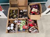 many boxes of food that are sitting on the floor