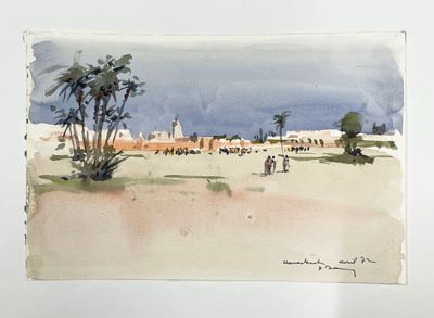 École moderne Marrakech Aquarelle, titrée Avril 72
