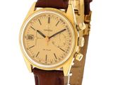 an image of a gold wrist watch with brown leather strap
