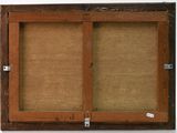 an old wooden frame with a cork board attached to it
