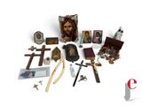 a lot of religious items that are on the table