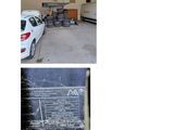 two pictures of a garage with a car parked in front of it