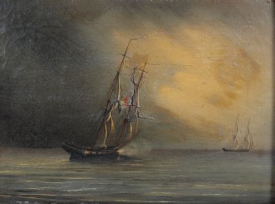 Ecole du Nord du XIXème siècle, "Deux mats dans la tempête" …