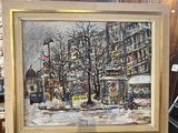 an oil painting of a city street scene in a shop