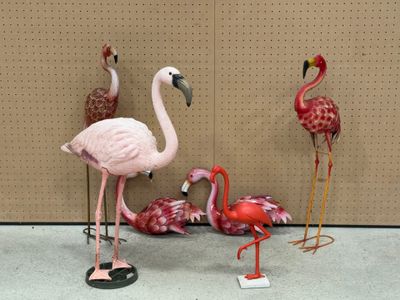 trois flamants roses qui se tiennent les uns à côté des autres