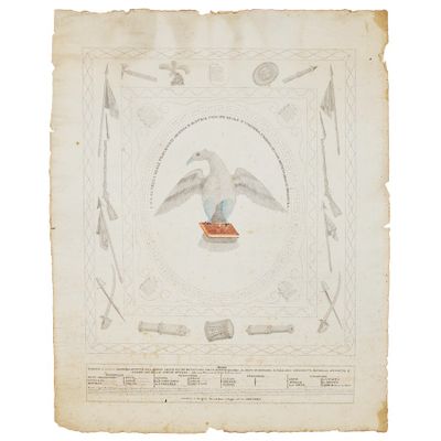 un vieux papier sur lequel est dessiné un oiseau