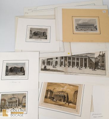 plusieurs vieilles photographies d'un bâtiment sur lesquelles figurent de nombreuses images