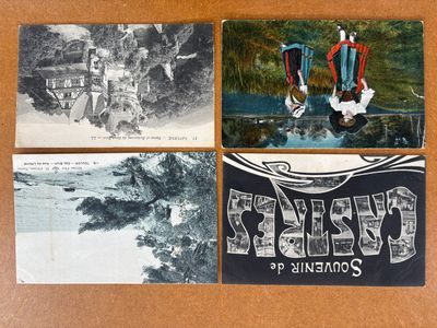 plusieurs anciennes cartes postales représentant des personnes sur un bateau au milieu de l'eau