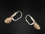 a pair of silver earrings with gold details