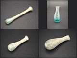 plusieurs types d'objets en verre exposés sur un fond noir